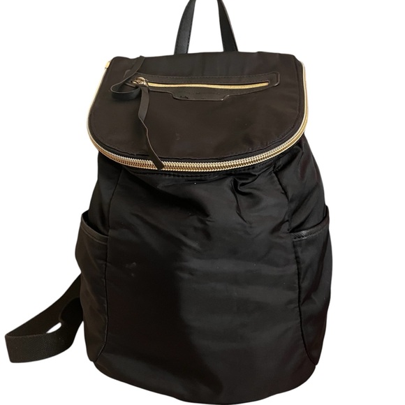 Aimee Kestenberg Black Nylon Backpack with Gold Hardware
